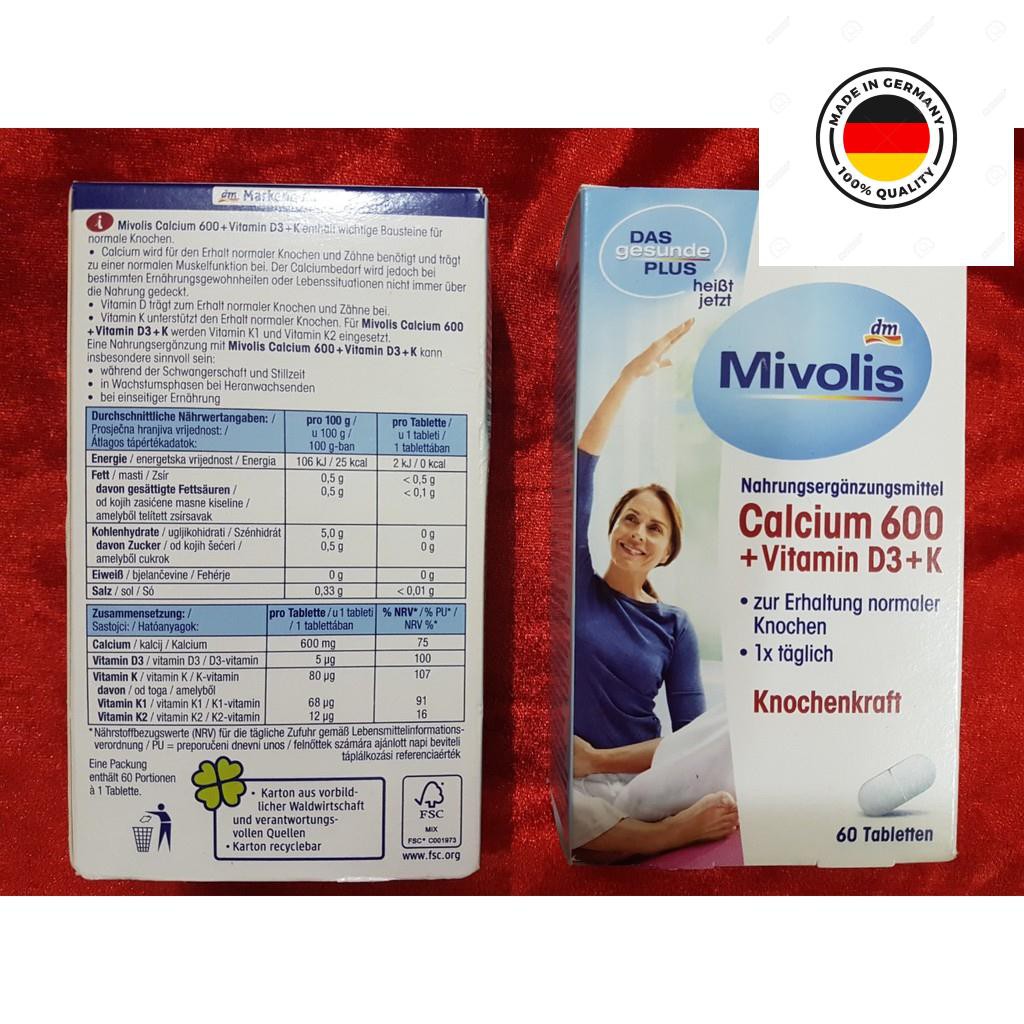 VIÊN UỐNG MIVOLIS CALCIUM 600 HỘP 60 VIÊN, XÁCH TAY ĐỨC