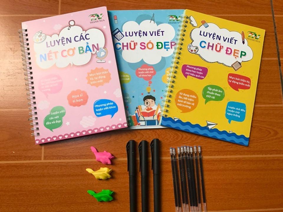Bộ 3 qu.y.ể.n v.ở lu.yệ.n vi.ế.t ch.ữ số đẹp thần kỳ  Hàng Việt Nam- mực tự bay dùng mãi mãi