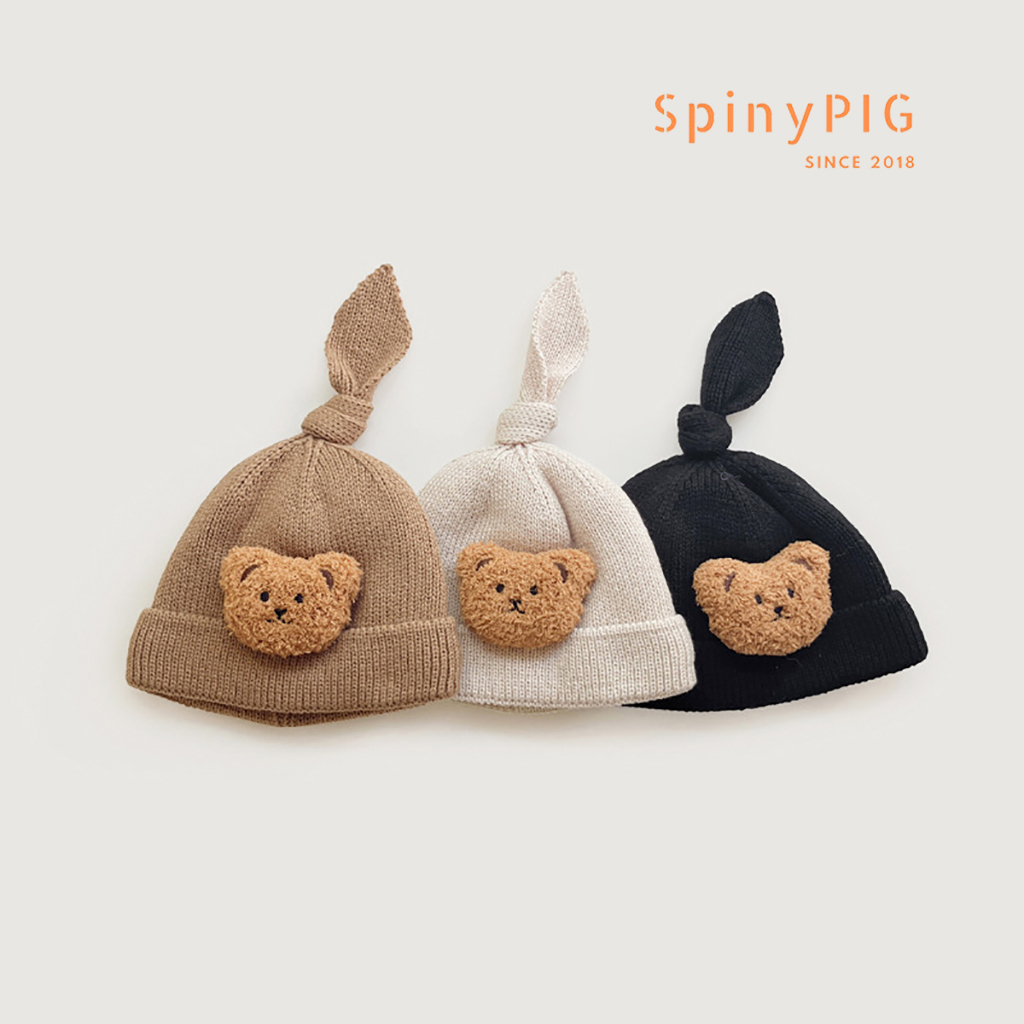 Mũ len cho bé gái bé trai 0-3 tuổi style Hàn Quốc hoạ tiết gấu nâu mềm mại