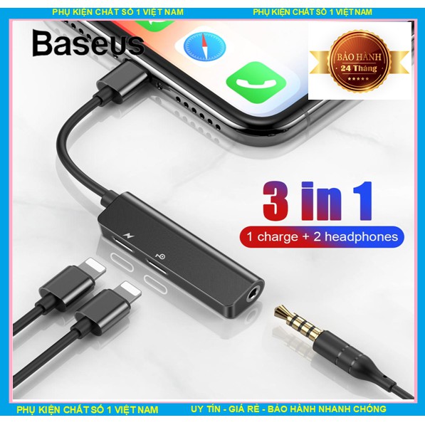 Bộ chuyển đổi cổng Lightning sang 2 Lightning + Audio 3.5mm Baseus L52 cho iPhone - Vừa sạc vừa nghe và đàm thoại nhạc