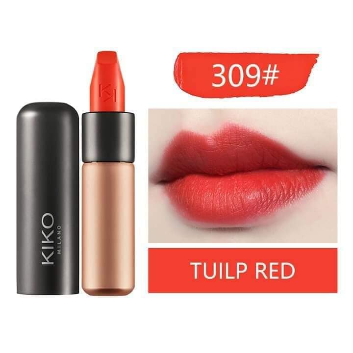 Son kiko velvet passion matte lipstick màu đỏ cam 309 tulip red