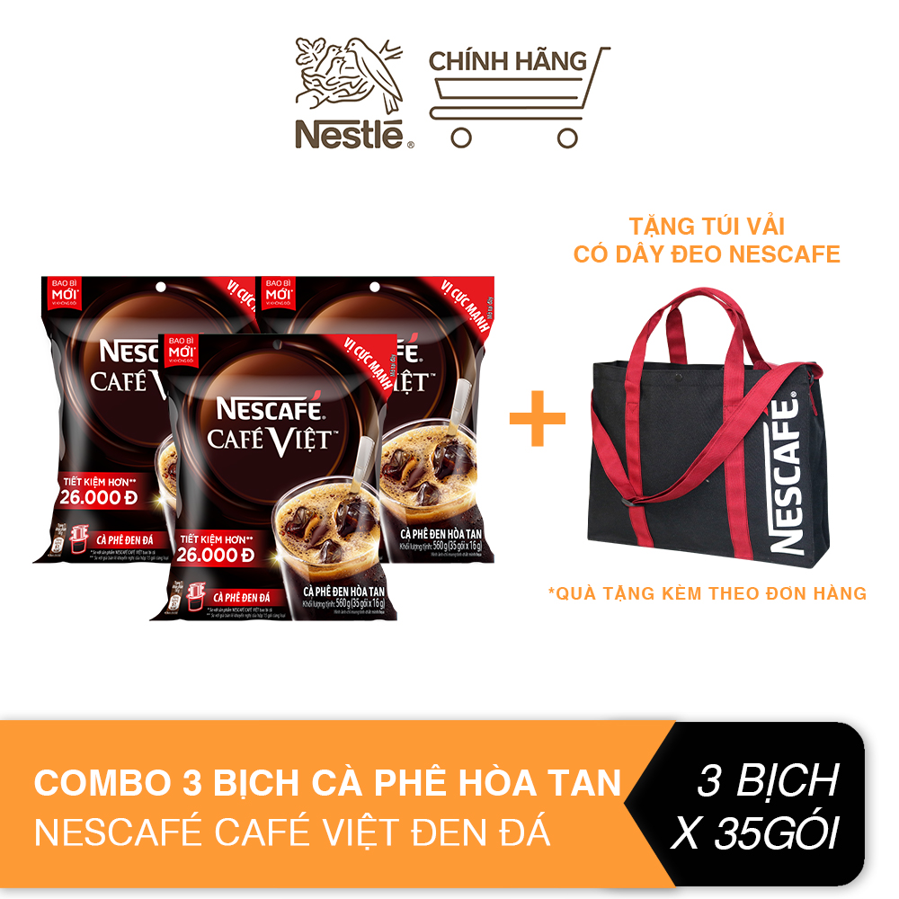 Combo 3 bịch cà phê hòa tan NESCAFÉ Café Việt ĐEN ĐÁ