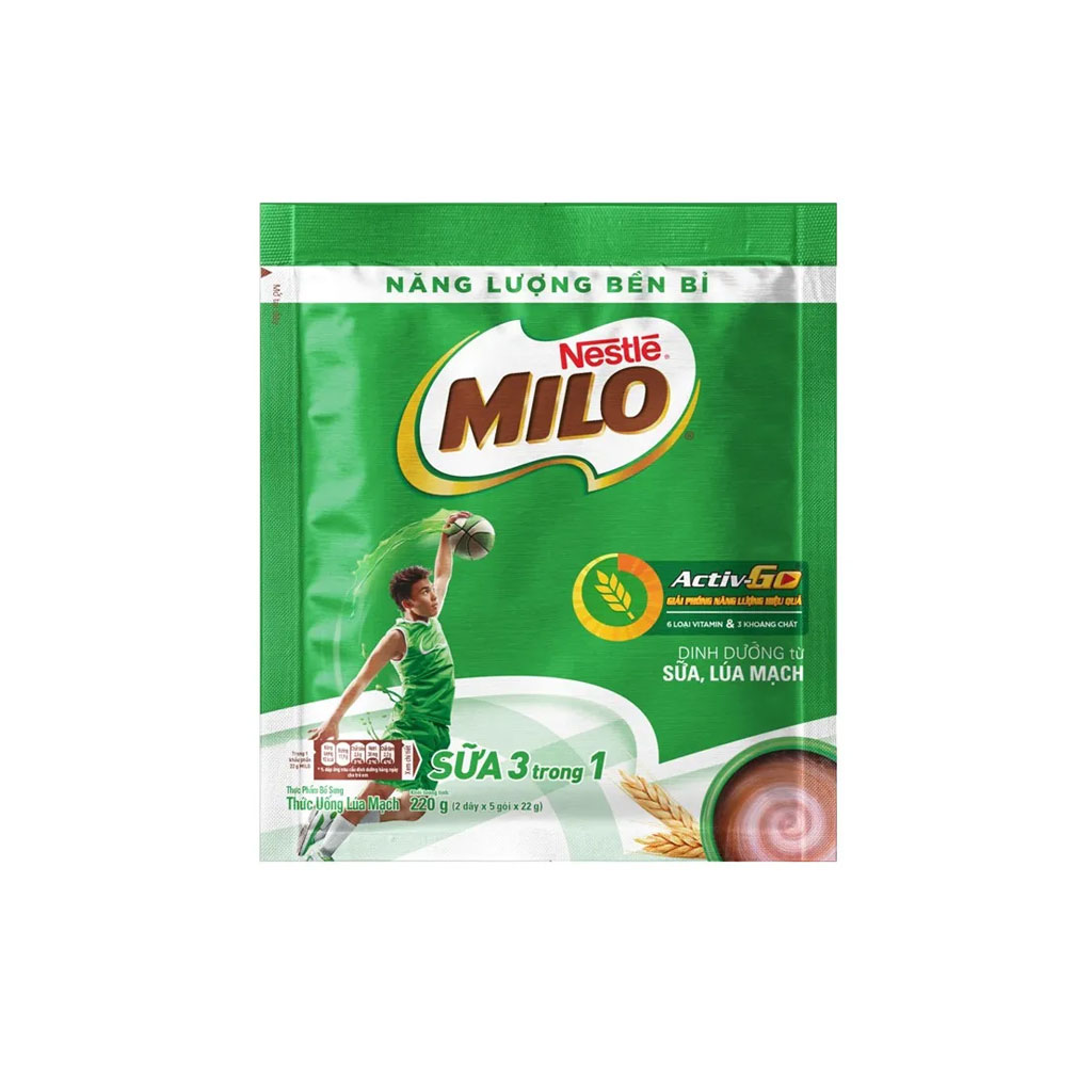 Thức uống lúa mạch Nestlé Milo Sữa 3 trong 1 bịch 15 gói x 22g