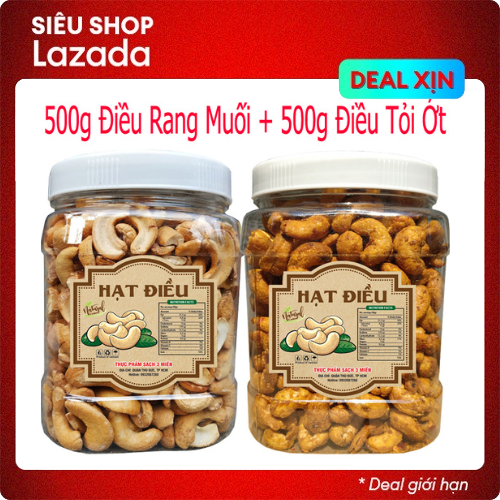 Combo Tùy Chọn: 500G ĐIỀU RANG MUỐI -  500G ĐIỀU RANG TỎI ỚT THƠM NGON