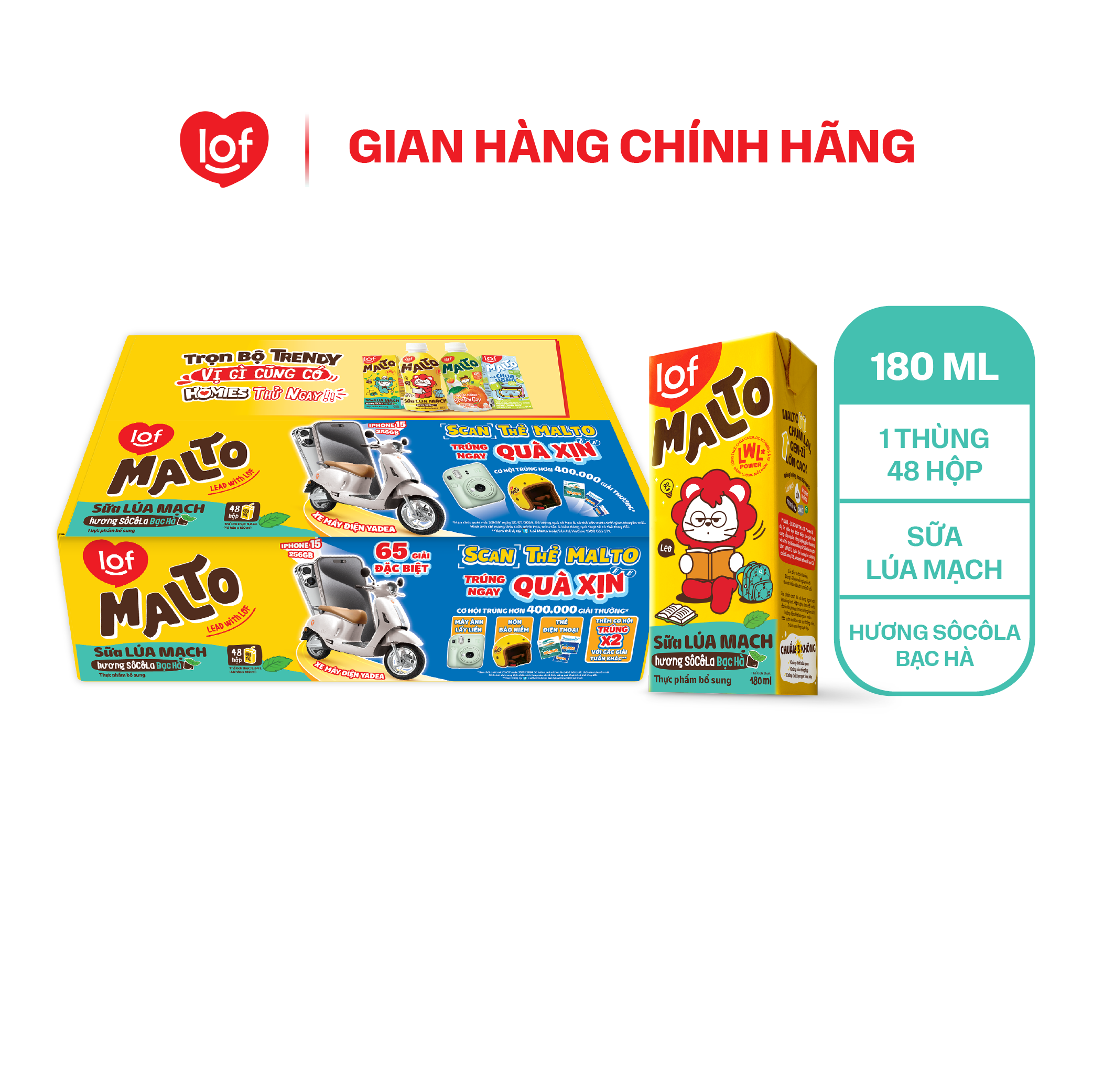 Lof Malto_sữa hương sôcôla bạc hà thùng 48 hộp x 180ml