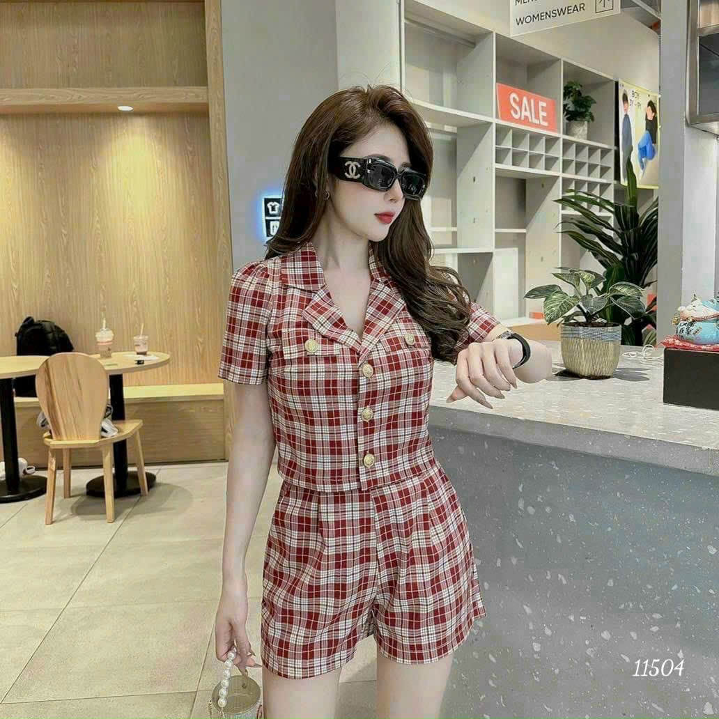 Set bộ caro kiểu croptop tôn dáng chuẩn siêu đẹp, set đồ kiểu nữ set bộ đi chơi cá tính cực chất- Mẫu đồ bộ nữ đẹp- Set bộ big size từ 40-71kg