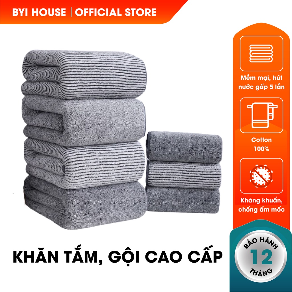 Khăn tắm gội cao cấp, khăn tắm sợi cotton siêu thấm loại dày mau khô size to 70x140cm - byi house