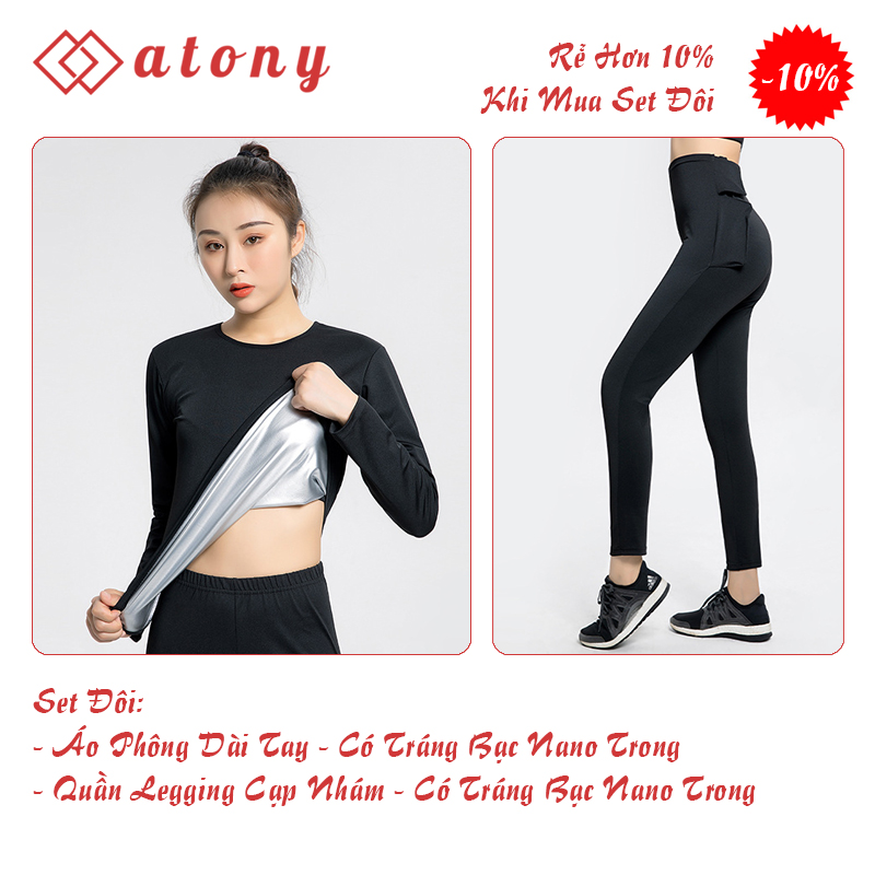 Bộ Đồ Sinh Nhiệt Giảm Mỡ Bụng ATONY, Set Đồ Giảm Mỡ Bụng Chính Hãng - Set 2 Áo Phông Dài Tay + Quần Giảm Mỡ