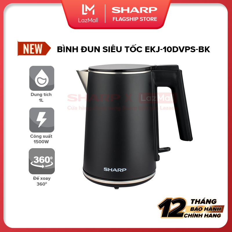 Bình đun siêu tốc sharp ekj-10dvps-bk 1l - hàng chính hãng bảo hành 12 tháng