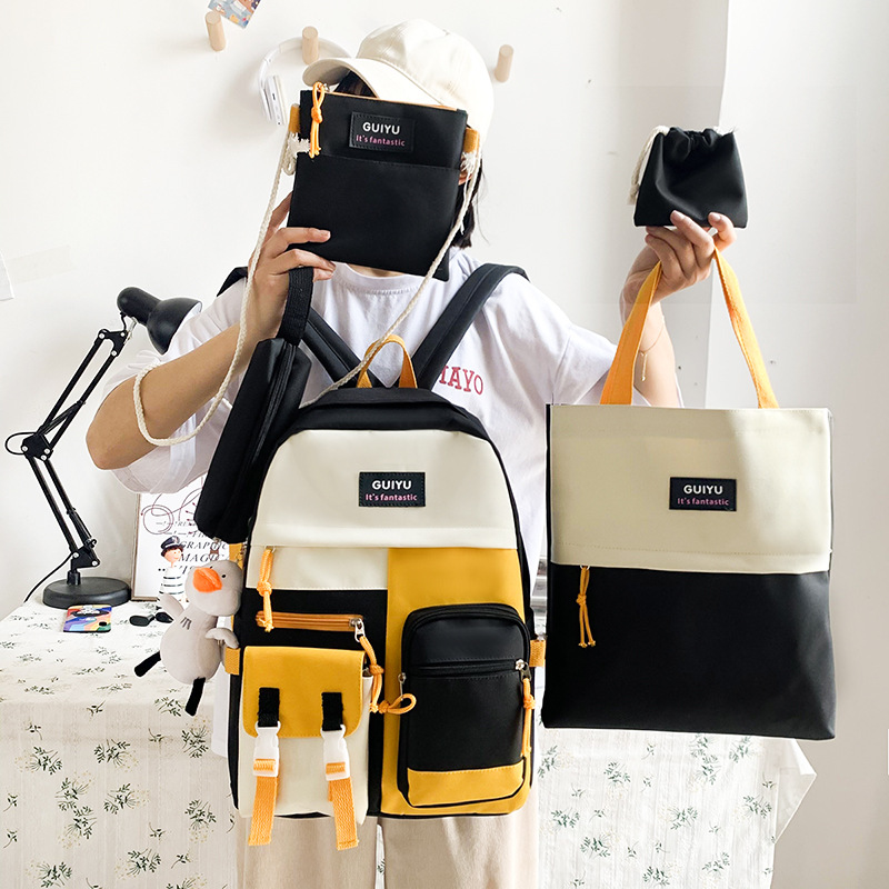 Balô ulzzang chống thấm, balô thời trang, balô học sinh, sét balô 4 món - combo balô 4 món kekemi phối màu