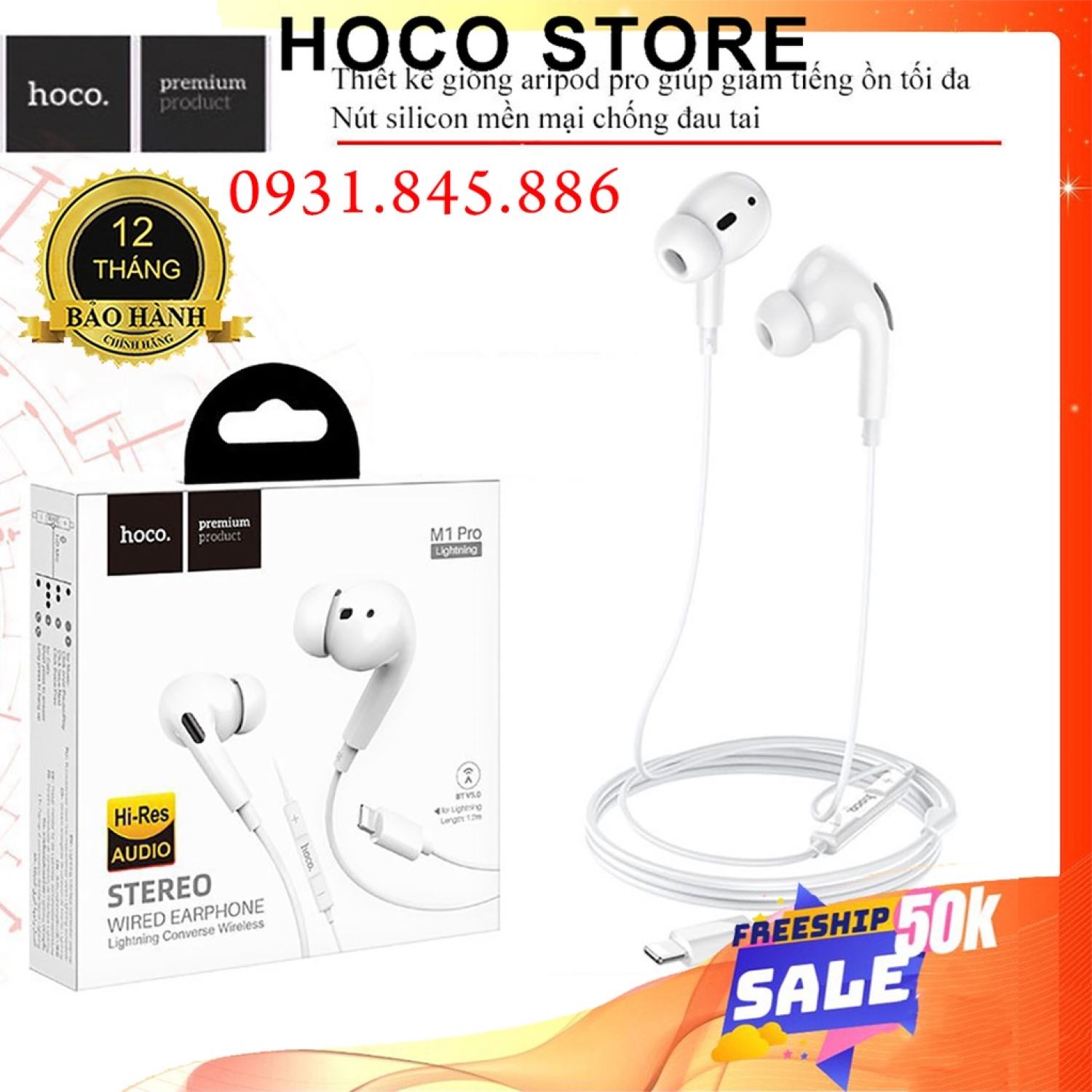 Tai Nghe iρhone 14 13 12 ProMax Âm Thanh Hay IP Hoco M1 Pro Cổng Lightning IP 6 6s 7 8 Plus X XR Xs Max 11 Pro max Chính Hãng