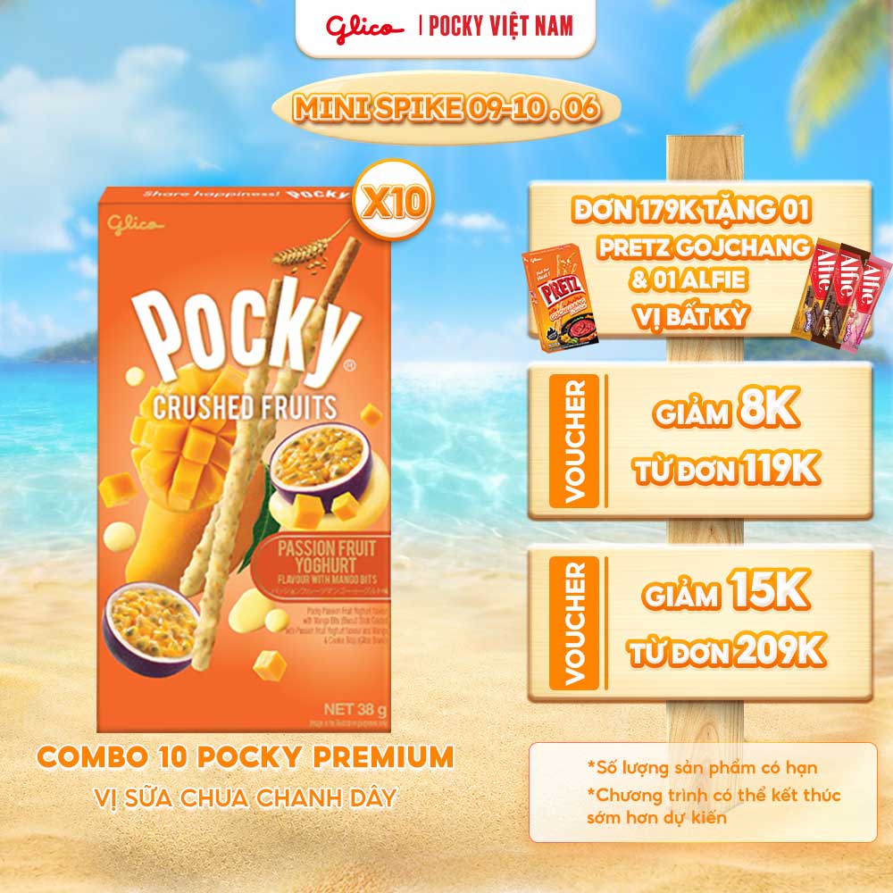 Combo 10 Hộp Bánh Que GLICO POCKY Premium Trái Cây Nghiền Vị Sữa Chua Chanh Dây-Xoài 38G/Hộp