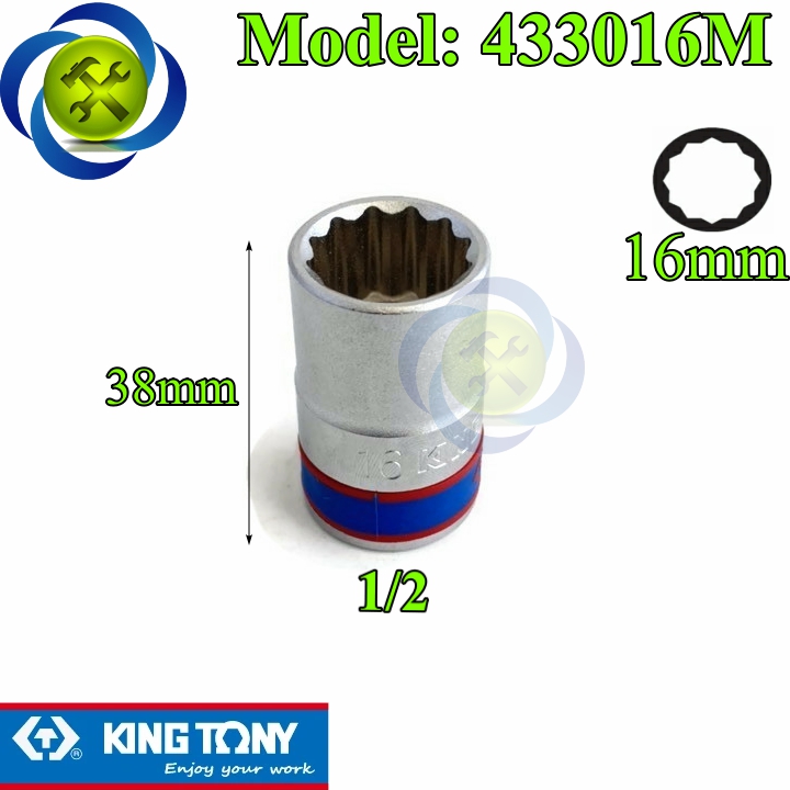 Tuýp 16mm 1/2 kingtony 433016m 12 cạnh màu trắng dài 38mm