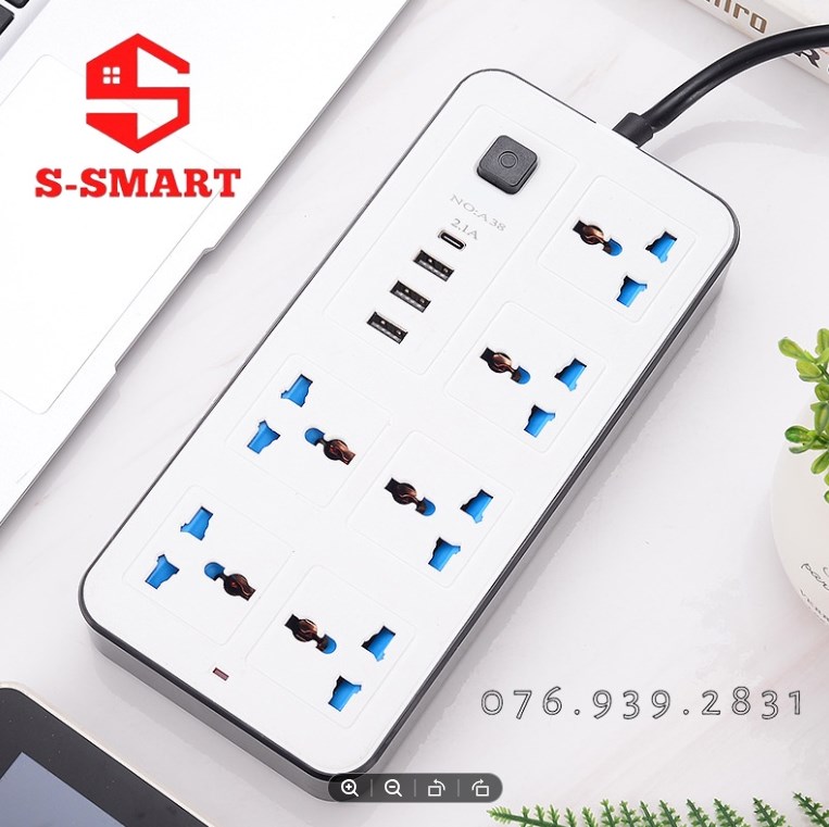 3 lỗ 3USB Ổ cắm điện đa năng rút gọn an toàn chống giật dây dài 2.8m