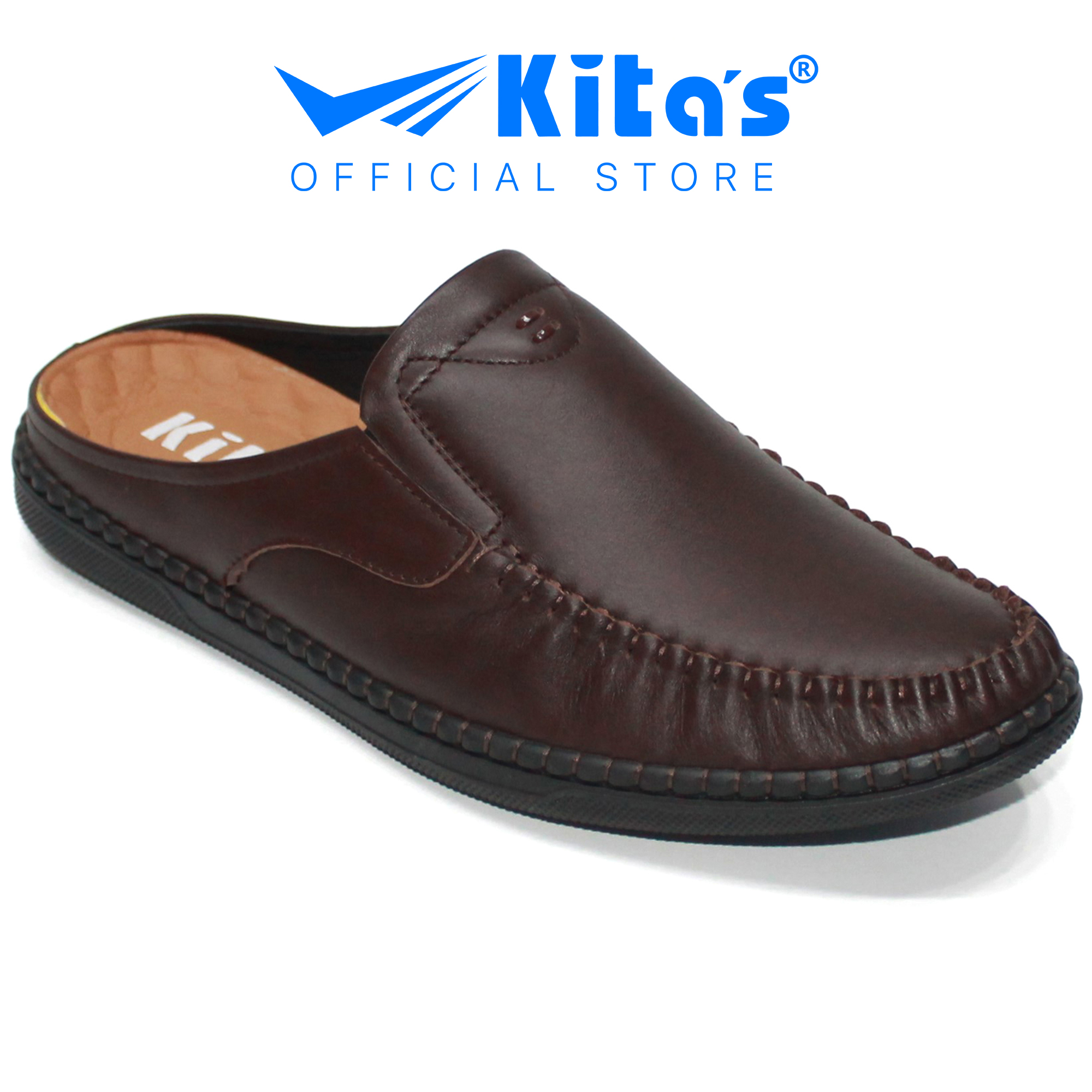 Giày sục nam kita's - da bò thật - đế cao su - may đế - bảo hành 6 tháng - 078-5813