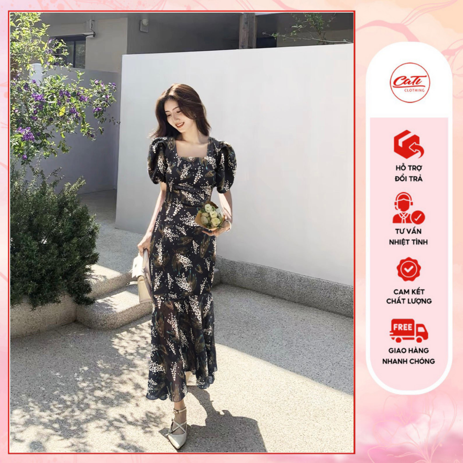 CATI Đầm cổ vuông đuôi cá