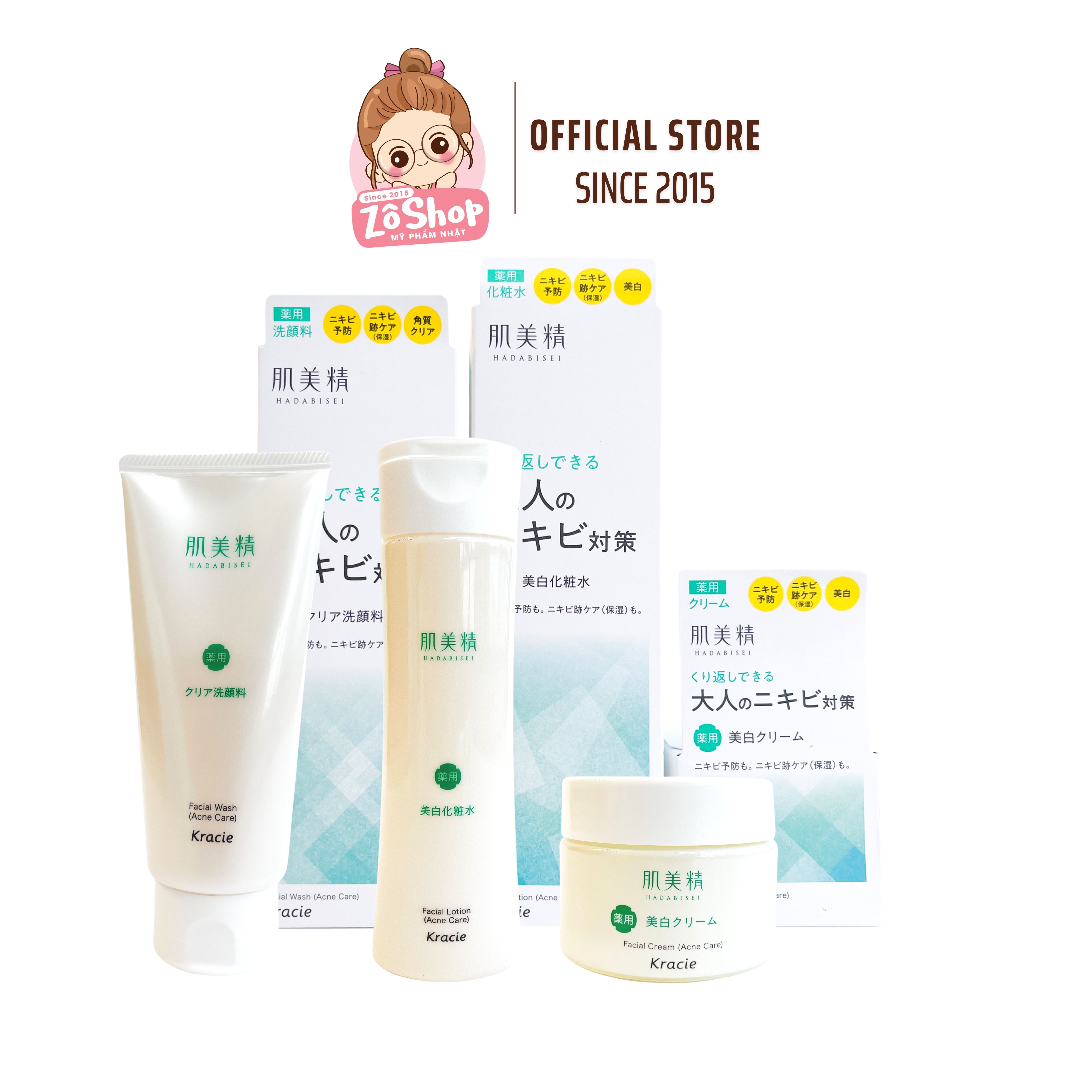 Full set Kracie Hadabisei hỗ trợ cải thiện da mụn, giảm viêm sưng, dưỡng trắng, giảm thâm