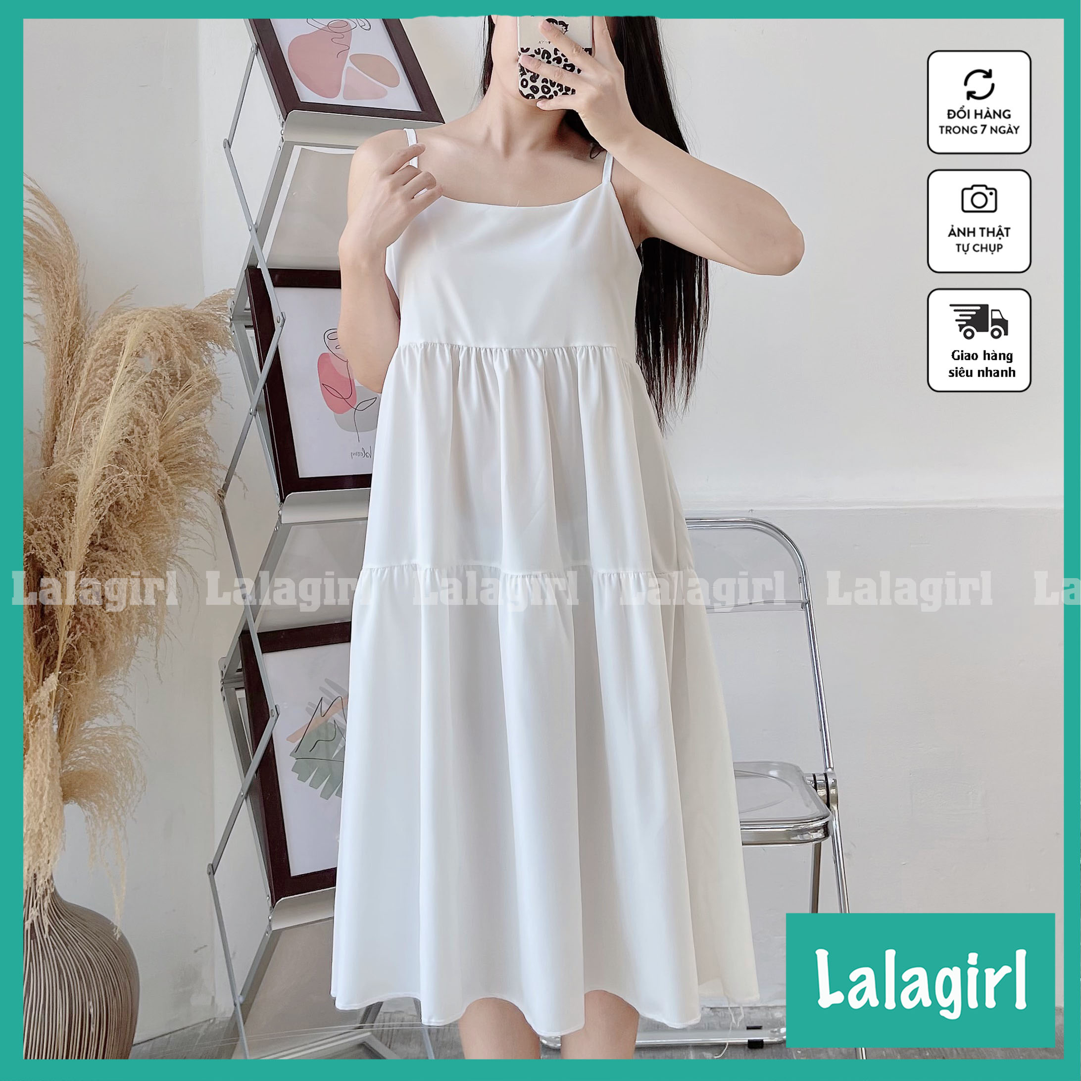 Đầm maxi nữ trắng 2 dây, váy 2s nữ chất đũi dáng xòe