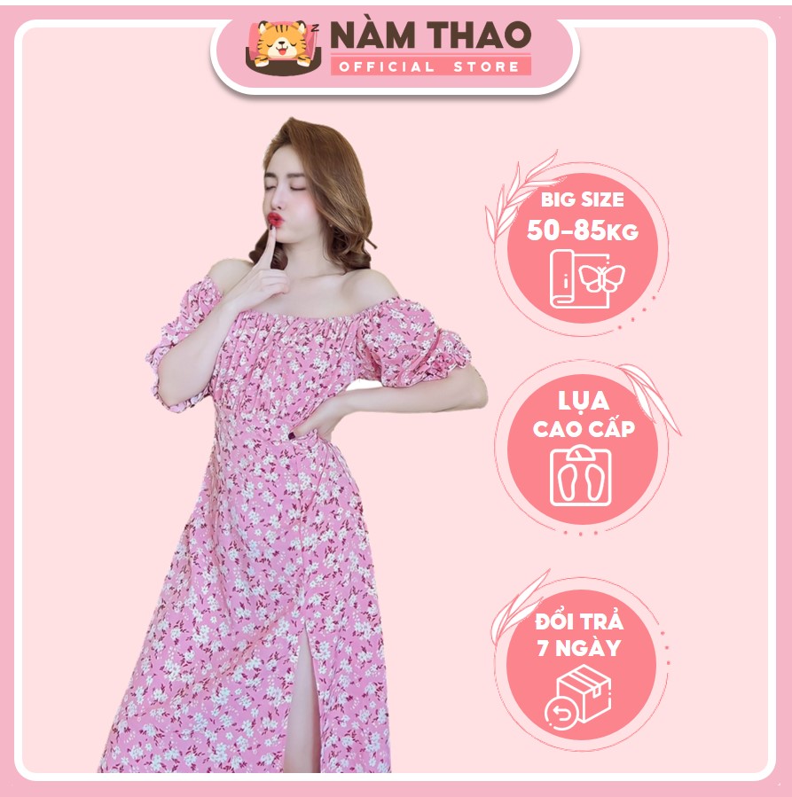 Đầm thời trang nàm thao, chất lụa hoa nhí - mẫu tay bồng xẻ tà , big size 50kg - 80kg | nt27