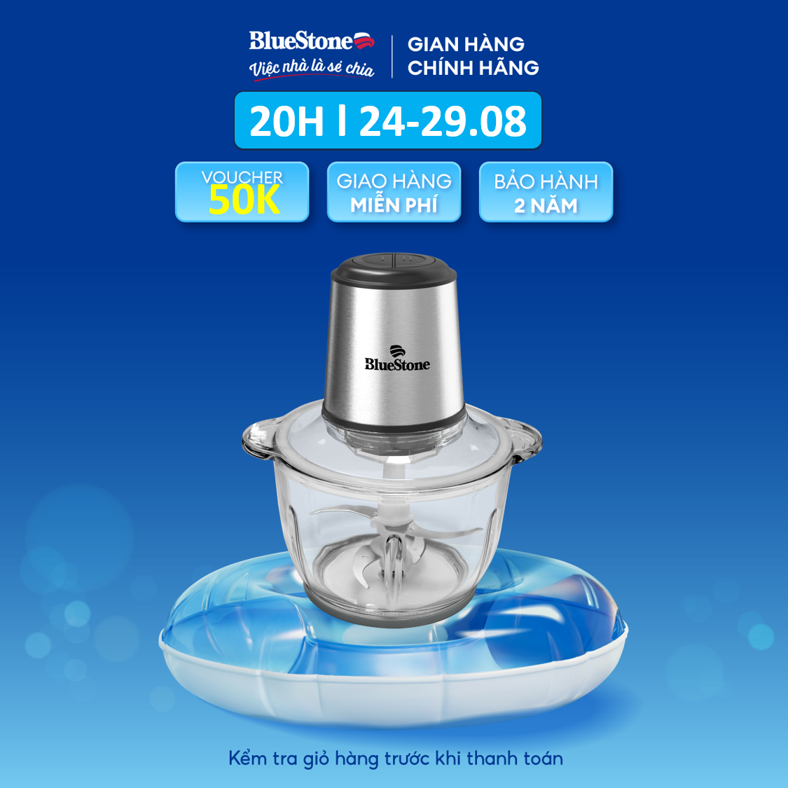 Máy Xay Thịt BlueStone CHB-5145 (2 lít) - 350W - 2 tốc độ xay - Chất liệu cối thủy tinh cao cấp - Lưỡi dao kép bằng thép không gỉ - Bảo hành 2 năm - Hàng chính hãng