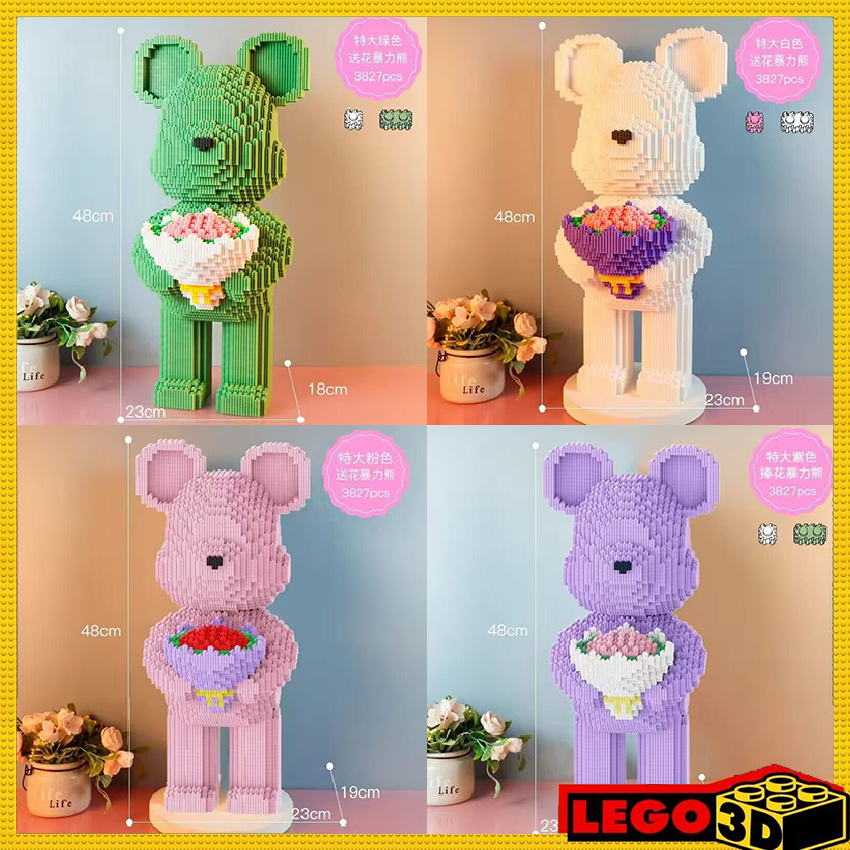Bộ Đồ Chơi Xếp Hình Lego 3D Gấu Bearbrick cầm hoa size to 47cm , Đồ chơi lắp ráp thông minh, lego xếp hình nhân vật, đồ chơi lắp ráp mô hình, đồ chơi lắp ráp lego 3d, đồ chơi lắp ráp lego, lego xếp hình