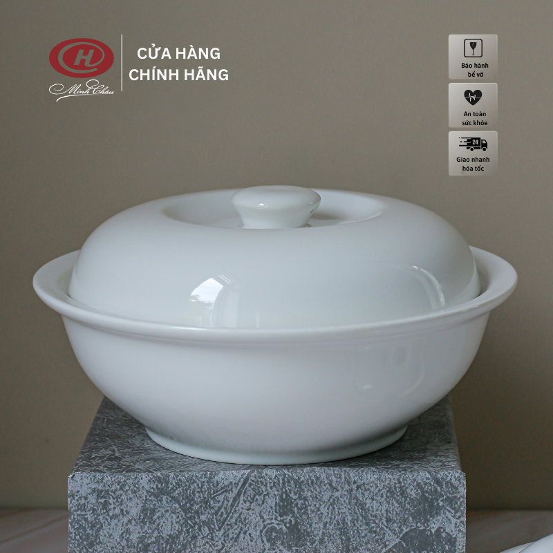 Liễn Cơm Có Vành Trắng Trơn - Sứ Minh Châu - LC18