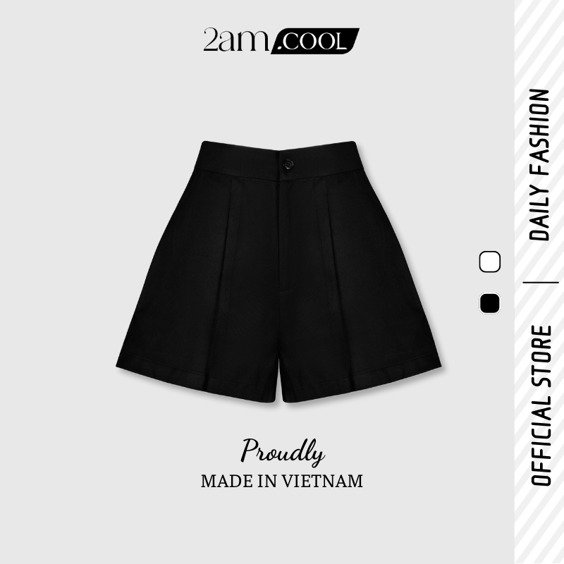 Quần short nữ cạp cao kiểu xếp ly dài chất liệu cotton lạnh 2am