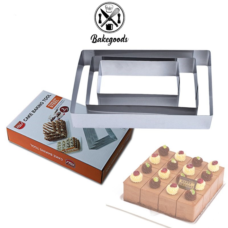 Bộ 3 khuôn ring mousse hình chữ nhật 15,20,25 cm