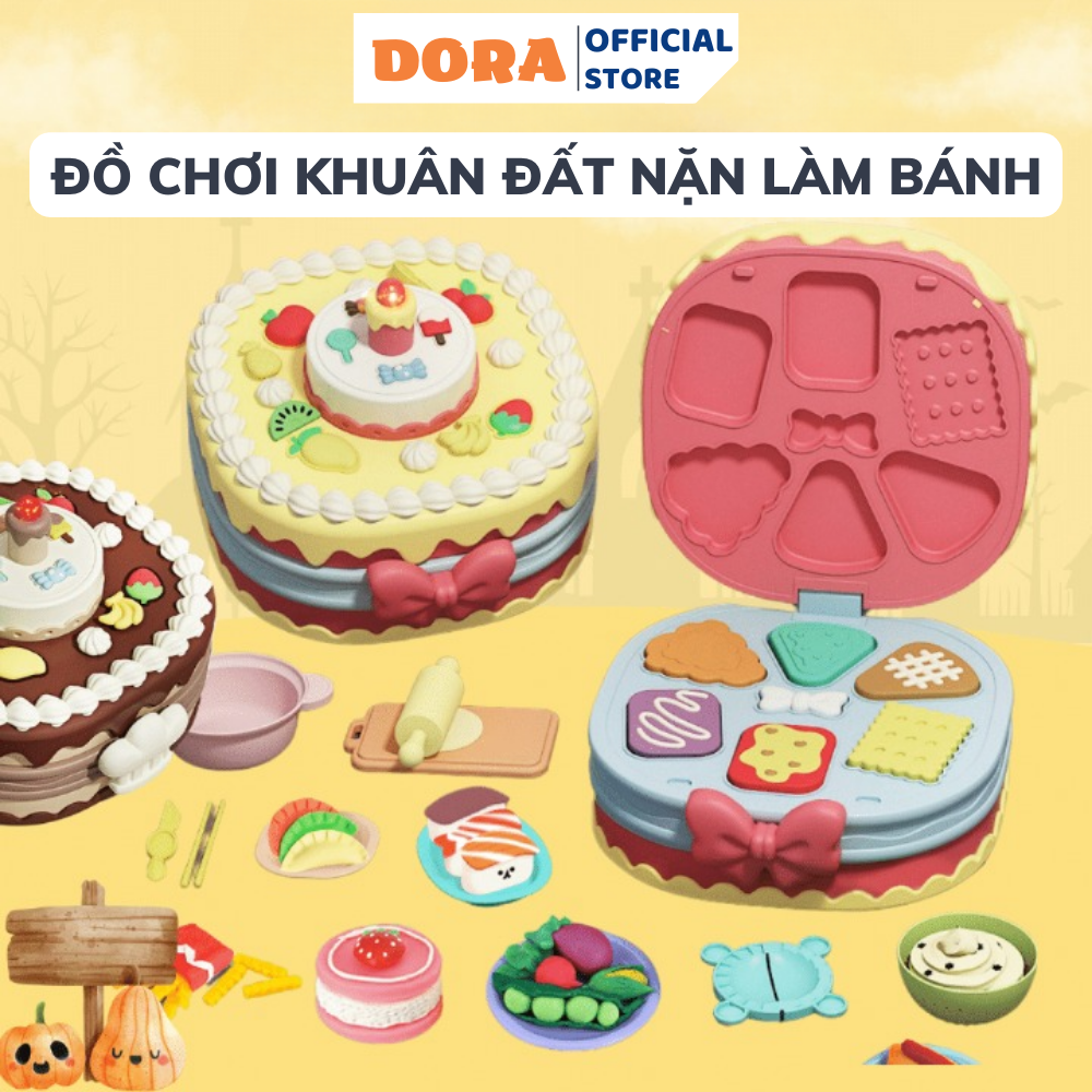 Đồ chơi đất nặn làm bánh gato cho bé trai bé gái nấu ăn có đèn và nhạc, bánh humberger, làm mì kem cho trẻ em