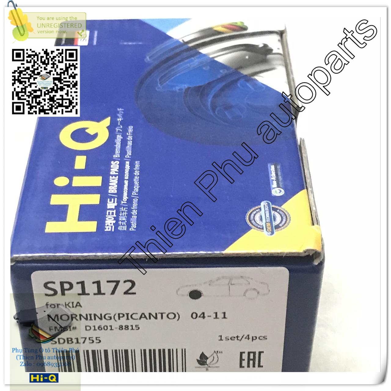 Má phanh chính hãng Hi-Q cho Morning (04-11) + Picanto (04-11) + Hyundai i 10 (07-12).Bố thắng trước. OEM Brake Pad : 5810107A00 581010XA00 581010XA10