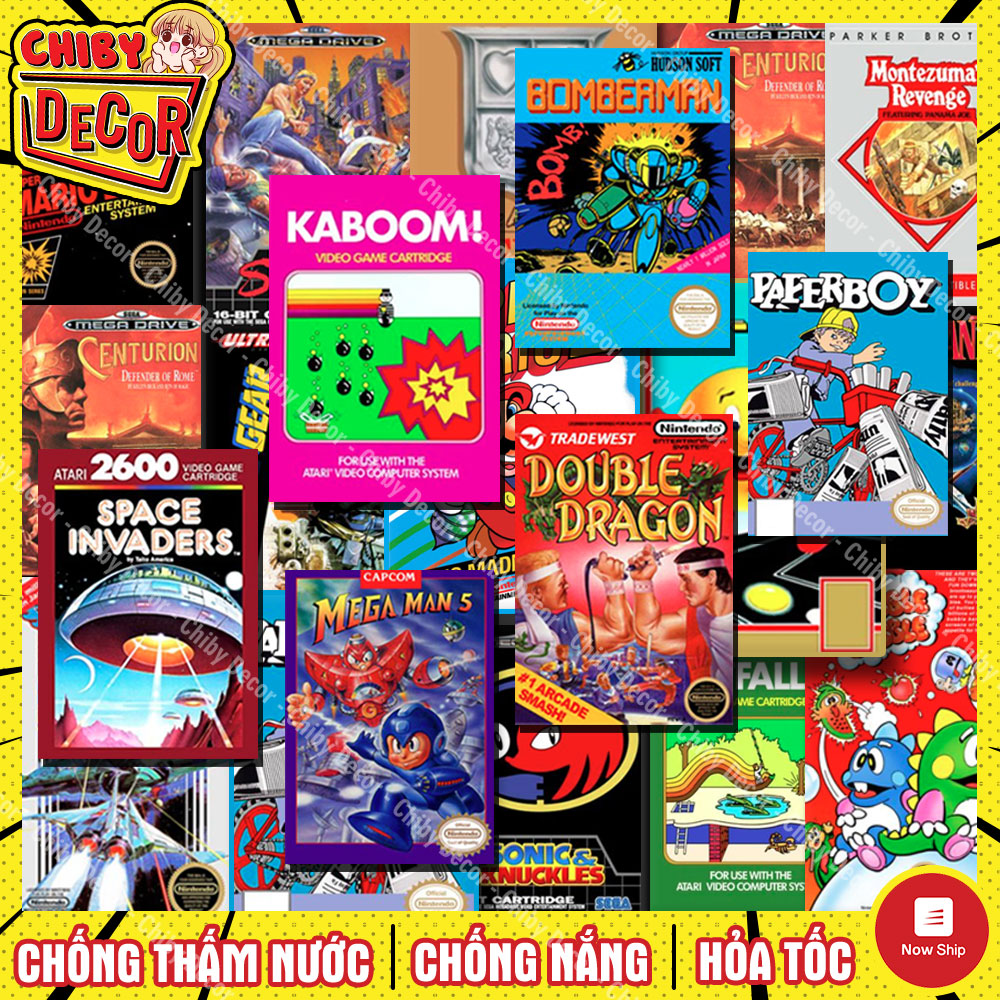 Sticker Vintage Retro Games 🌈 Decal Chống Nước, Nhãn Dán Điện Thoại, Laptop, Vali, Mũ Bảo Hiểm, Đàn Guitar