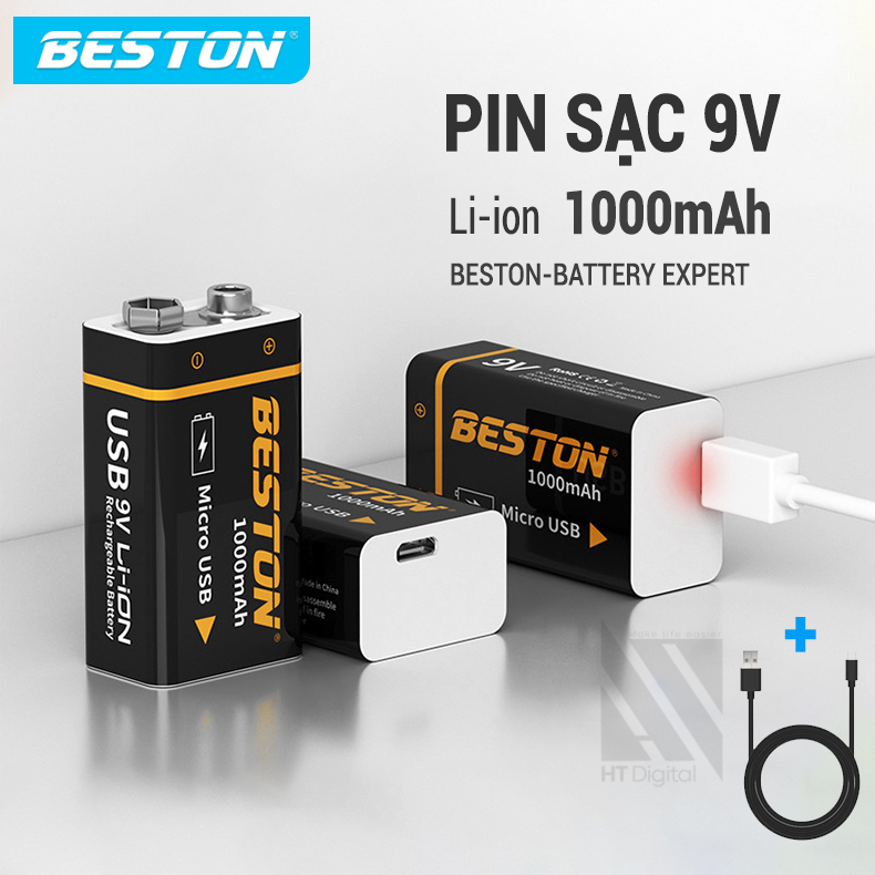 Pin sạc 9V Lithium Beston cổng sạc trực tiếp micro USB  - Pin micro, đồng hồ đo điện, máy nghe nhạc, đèn pin
