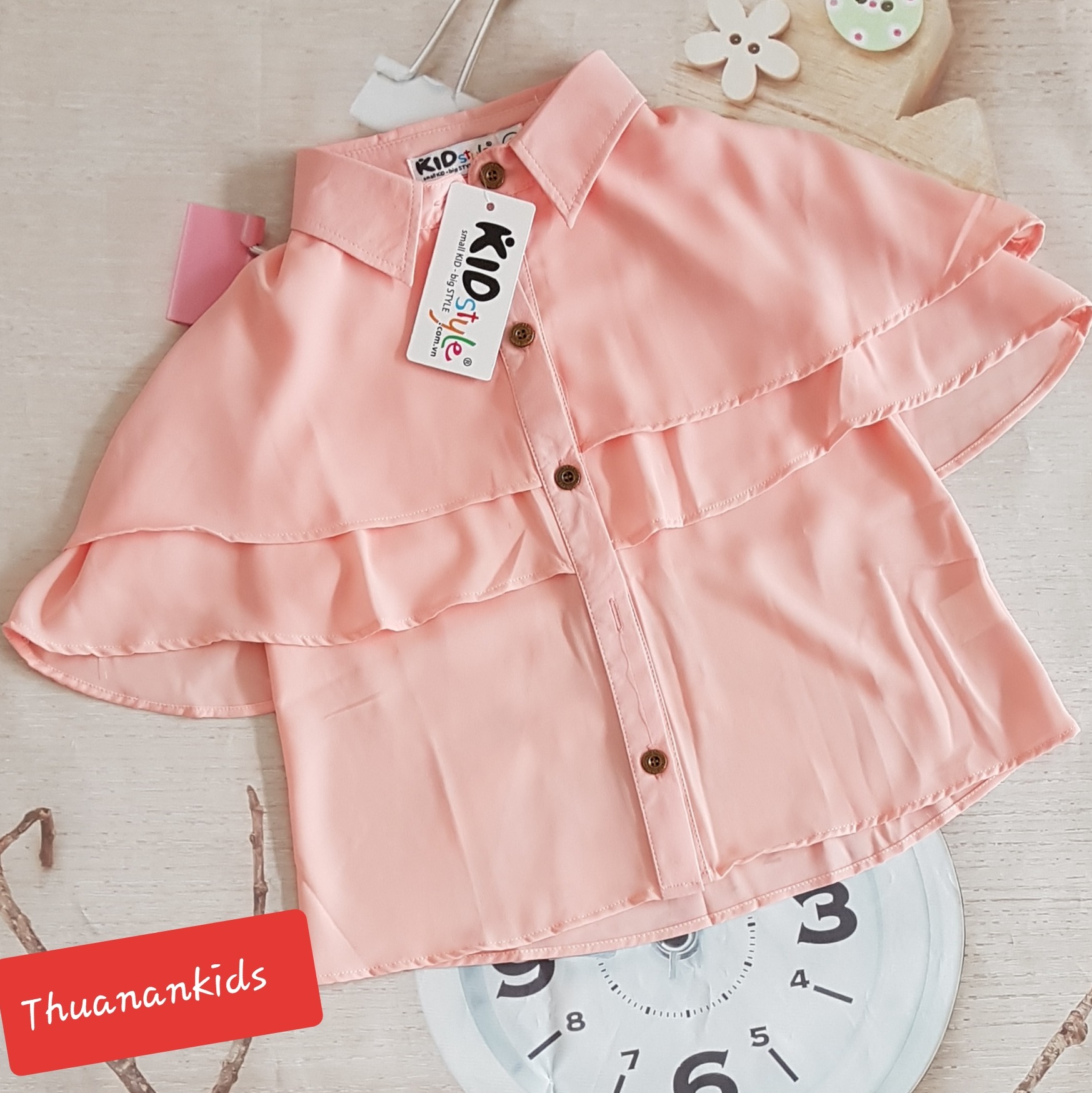Áo sơ mi bé gái bèo 2 tầng