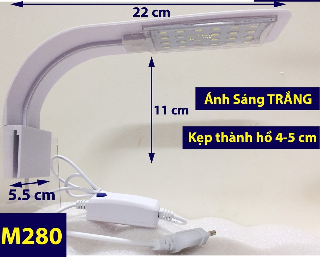 Đèn LED màu trắng kẹp thành hồ cá thủy sinh size 30-40cm M-280
