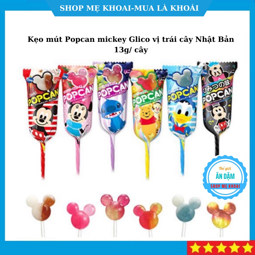 Kẹo mút, Kẹo mút trái cây Popcan mickey Glico vị trái cây Nhật Bản gồm 6 vị 13g/cây - Shop Mẹ Khoai