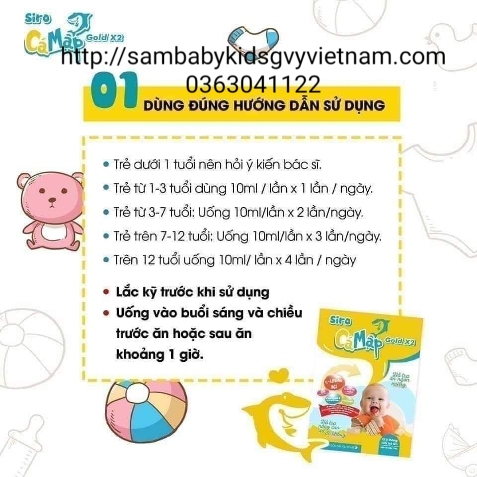 Siro cá mập gold x2 chính hãng - siro ăn ngủ ngon cho bé, hộp 30 gói, tem nguyên soạn tin nhắn gửi 8077