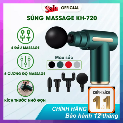 Máy massage cầm tay 4 đầu 6 chế độ - súng massage trị nhức mỏi vai gáy, đau giãn cơ - Máy đấm lưng đa năng