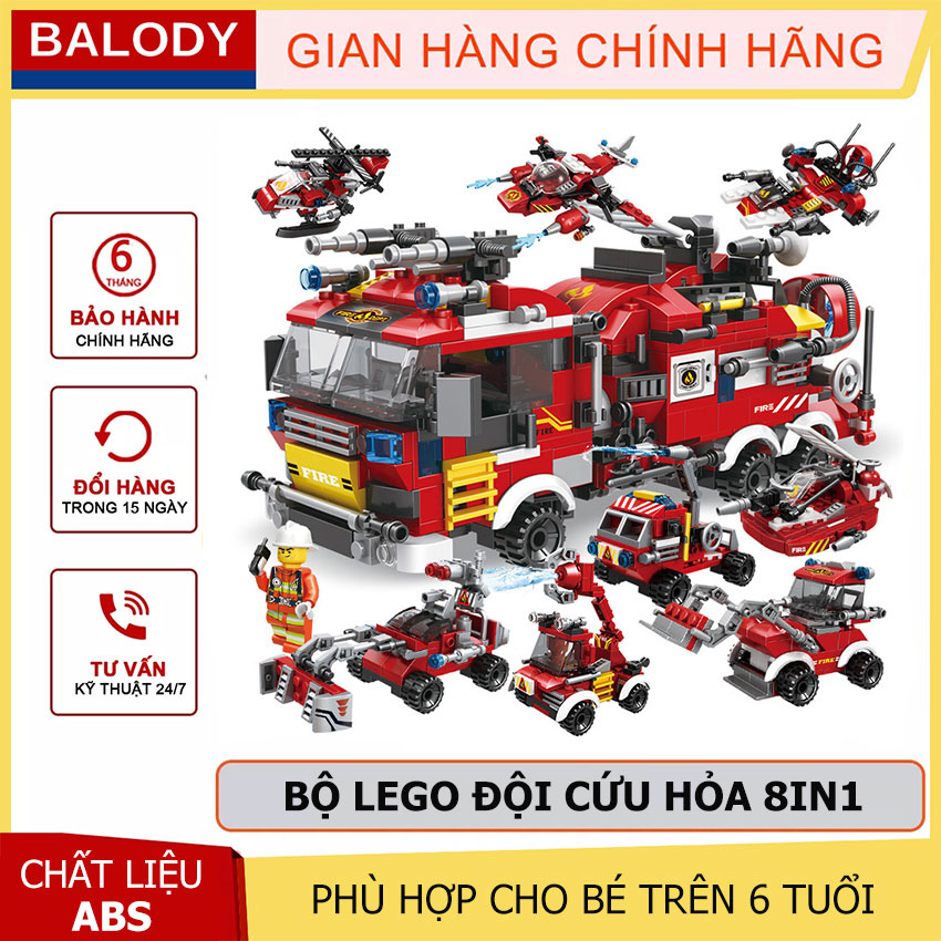 Bộ Lego City Đội cứu hỏa thành phố 8 trong 1 Chính hãng BALODY - Mô hình nhân vật Lego giải cứu thành phố. Đồ chơi trẻ em thông minh, giáo dục, phát triển trí tuệ cho bé trai gái