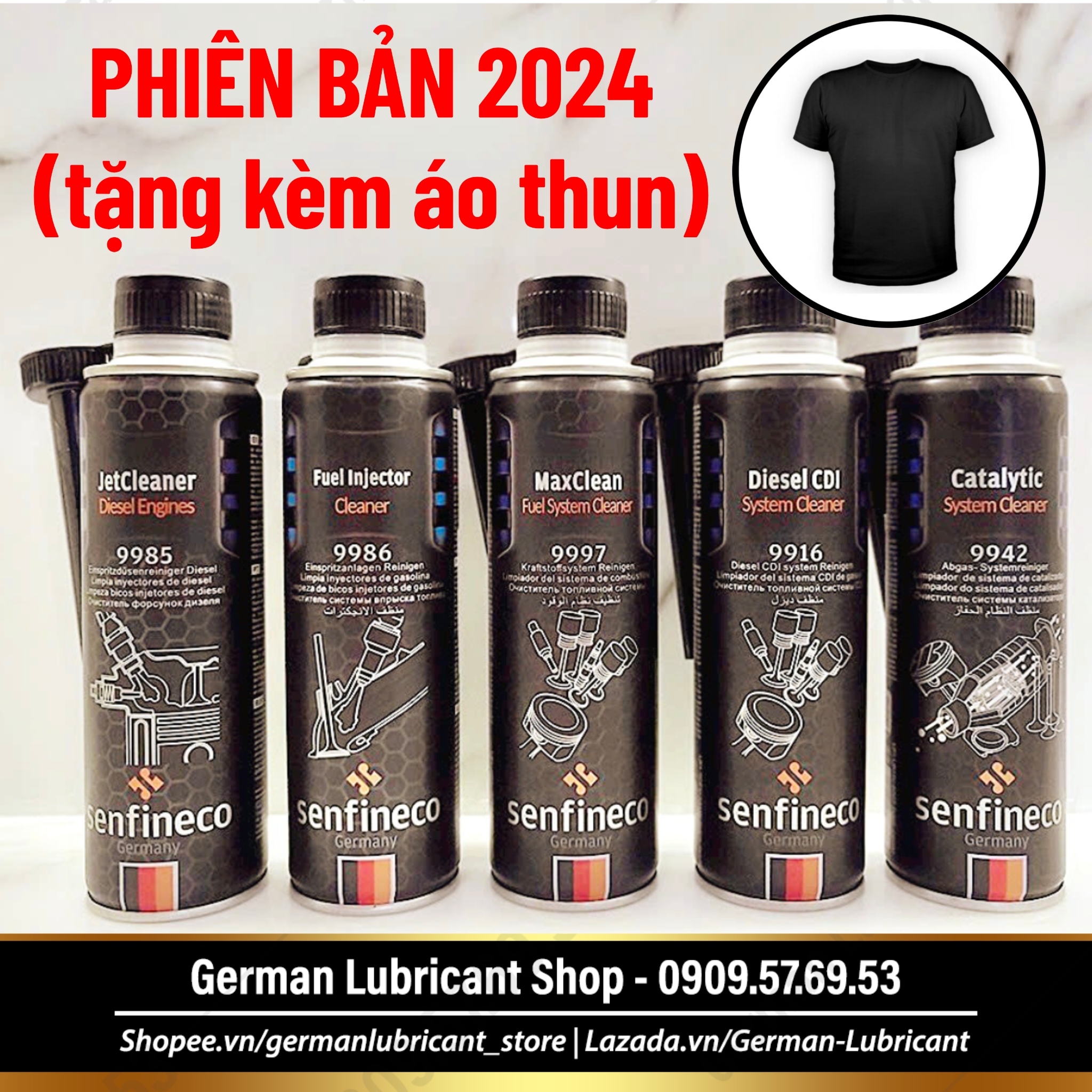 Mẫu mới 2024 tặng áo thun - Phụ gia vệ sinh kim phun xe hơi Senfineco Fuel Injector Cleaner 300mL - Senfineco 9986 - Senfineco 9985