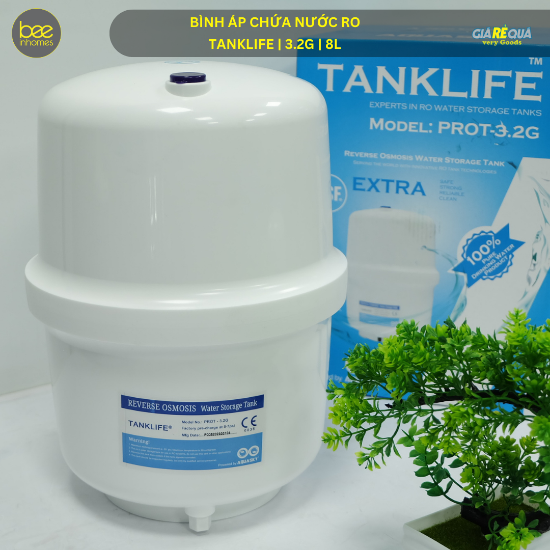 Bình áp chứa nước RO Tanklife 8L cho máy lọc nước, đã kèm van