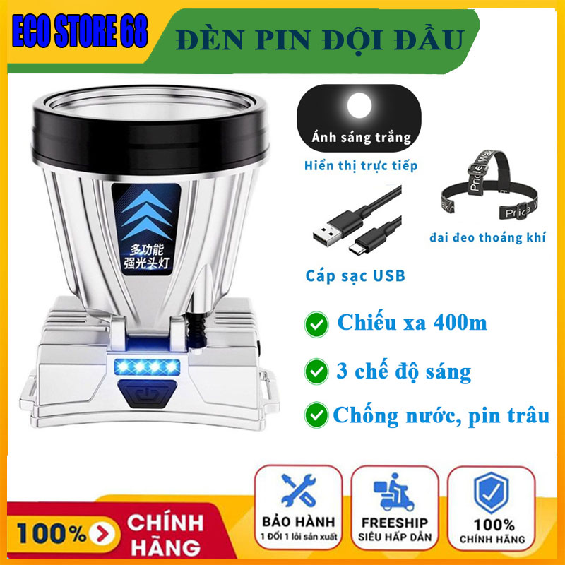 Đèn pin siêu sáng, Đèn led đội đầu siêu sáng có 3 chế độ sáng, chống nước, pin trâu, đèn pin, đèn đội đầu, đèn pin đội đầu siêu sáng, đèn pin mini. đèn pin sạc điện