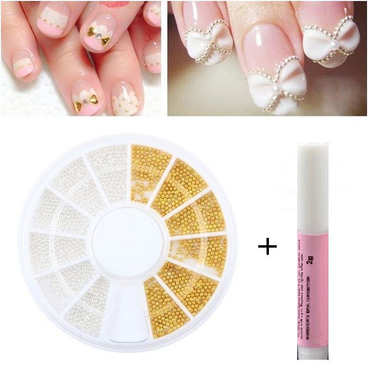 [HCM]Đá Bi Đính Móng Tay Mix Màu Trắng & Vàng Hộp Xoayv