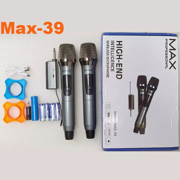 micro không dây, mic karaoke, micro karaoke, micro khong day - Mic Max 56 UHF 2 Mic Hút Âm Tốt, Chống Hú Hiệu Quả, Sạc Pin Ngay Trên Mic, Sử Dụng Pin Sạc Dung Lượng Cao, Màn Hình LCD Hiển Thị - Bảo Hành 12 Tháng - Lỗi 1 đổi 1