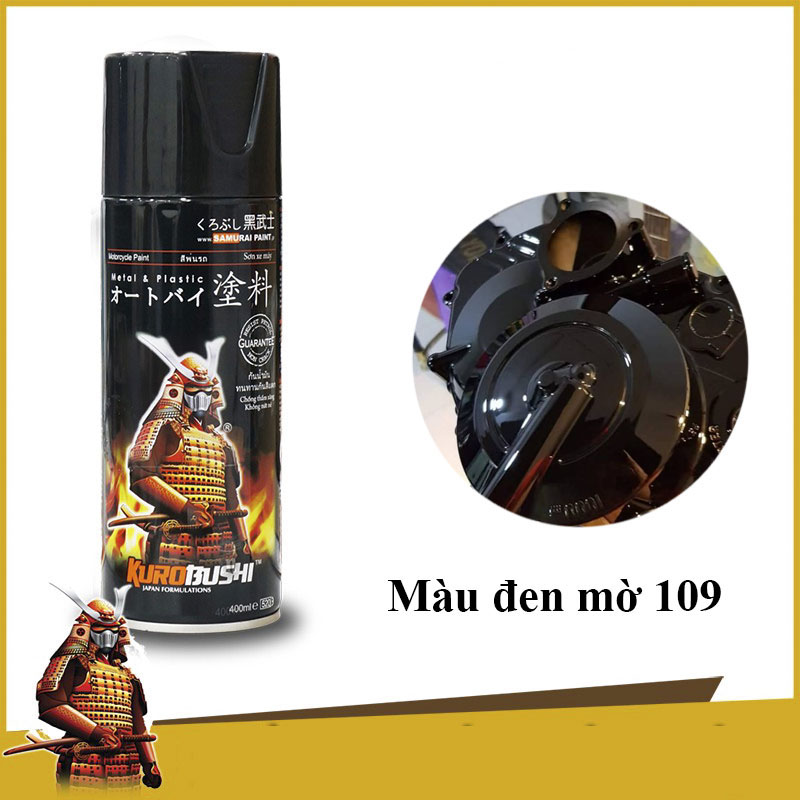 109 _ Chai sơn xịt sơn xe máy Samurai 109 màu đen bóng _ Black _ Shop uy tín, giao hàng nhanh, giá rẻ