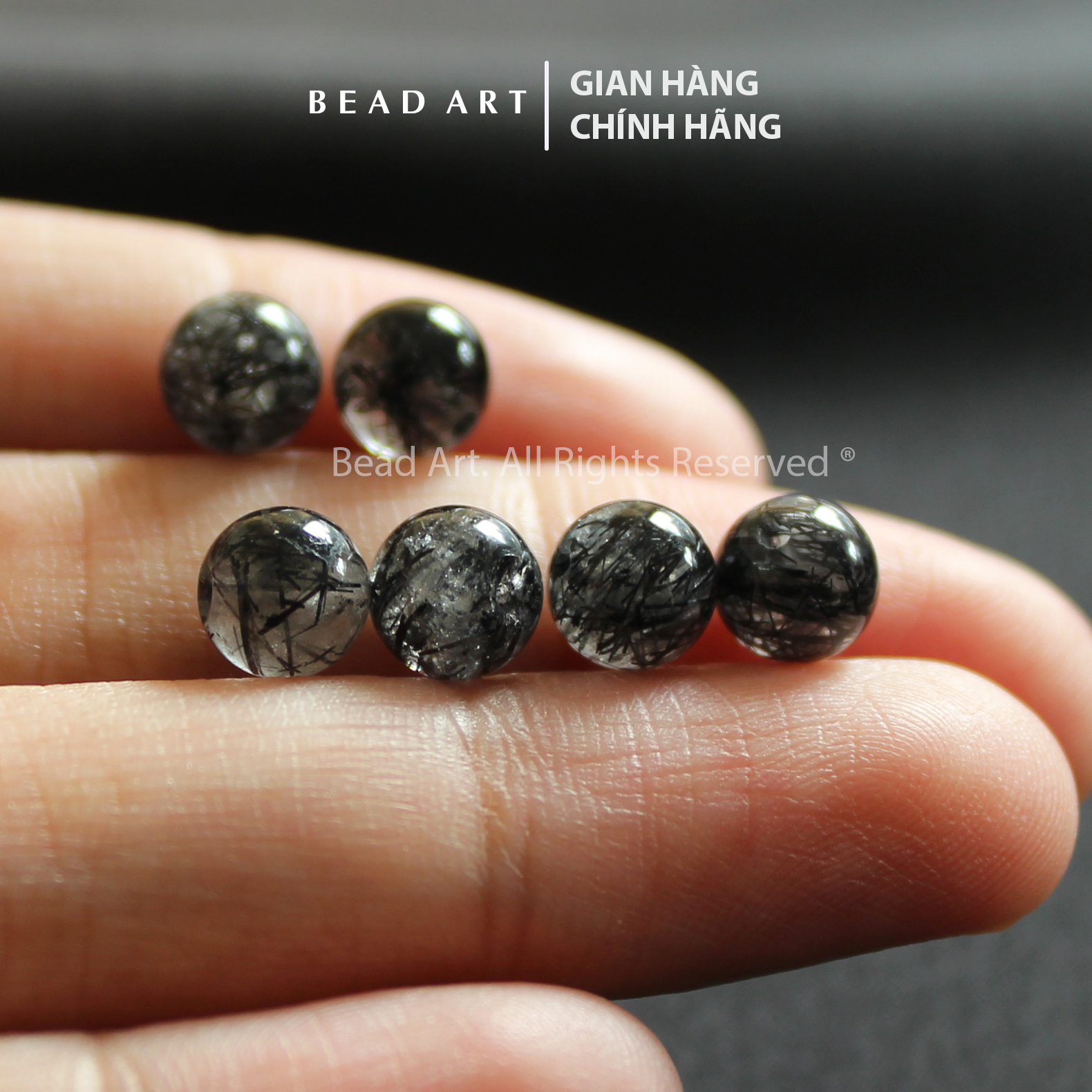   1 Hạt  6MM Đá Thạch Anh Tóc Đen Tự Nhiên Black Rutilated Quartz Loại AB Đá Phối Vòng Tay Phong Thuỷ Chuỗi Hạt Trang Sức Hợp Mệnh Thủy Mộc - Bead Art 