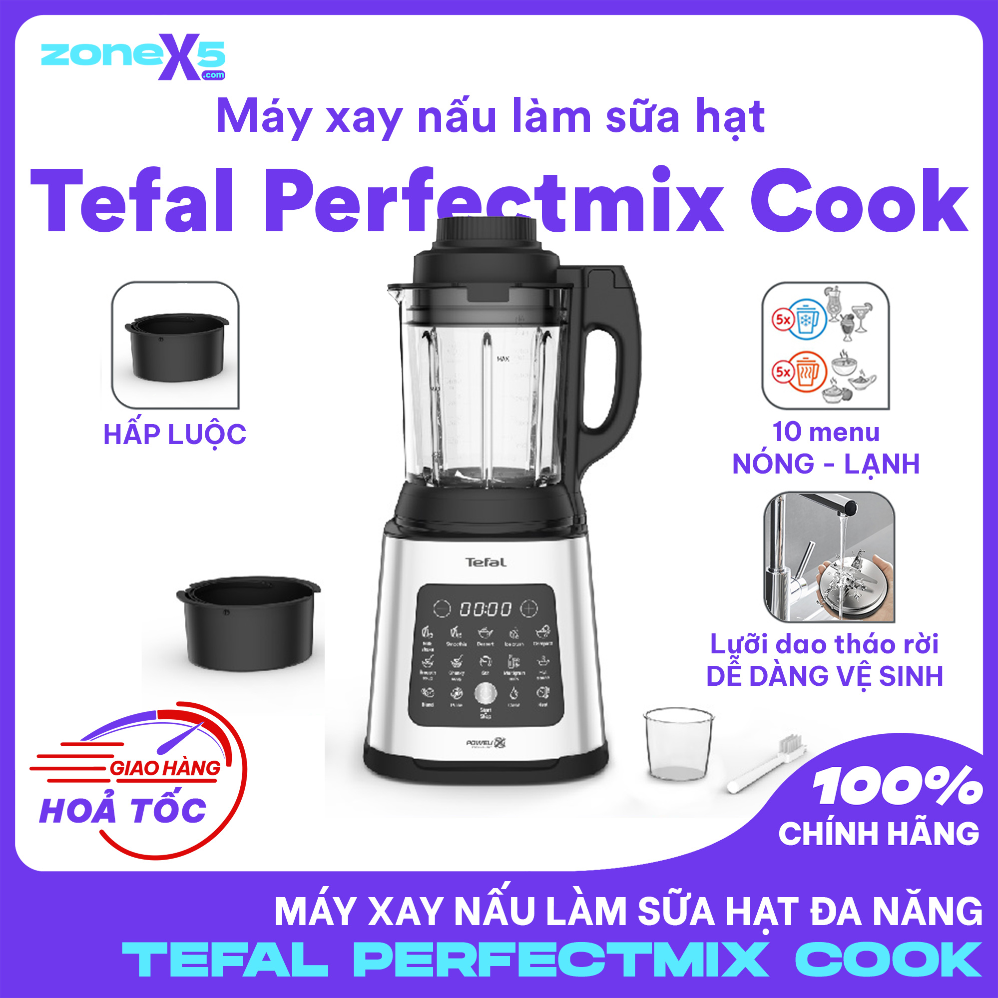 Máy làm sữa hạt Tefal Perfectmix Cook BL83SD66 - 1.75L - Máy xay nấu đa năng Tefal Perfectmix Cook -10 chế độ nấu nóng lạnh, dễ dàng vệ sinh - Hàng Chính Hãng