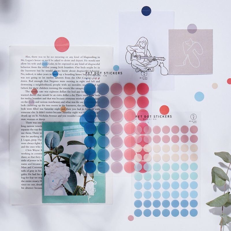 Set 3 tấm sticker chấm tròn PET không thấm nước trang trí sổ tay Planner Canarystore54