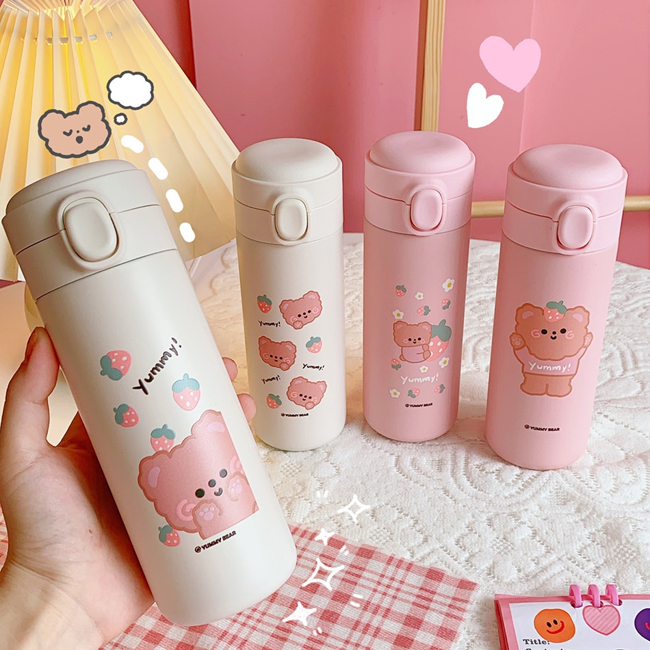 Bình Nước Giữ Nhiệt Bằng Thép Không Gỉ Họa Tiết Hoạt Hình Dễ Thương Cho Trẻ Em