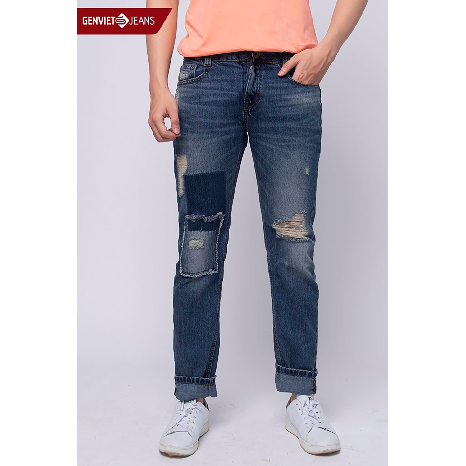 X1103J722 - Quần Dài GENVIET Jeans Nam Phối Xước Rách