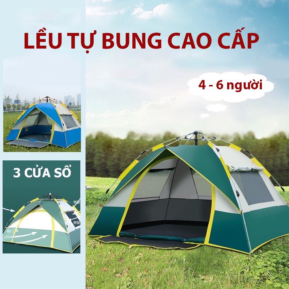 Lều cắm trại tự bung , lều du lịch dã ngoại dành cho 4-6 người, chống thấm nước, thông gió mát mẻ